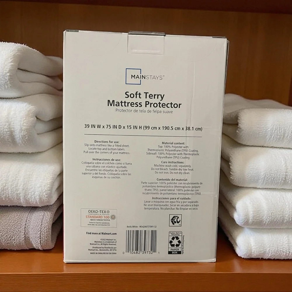 Mainstays Soft Terry Mattress Protector - White